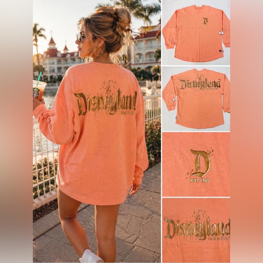 NWT Disneyland Resort Castle Peach and Gold Glitter Spirit Jersey - XS